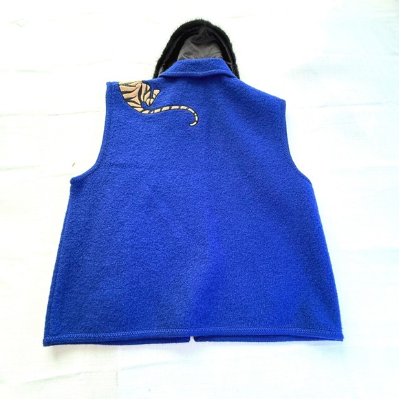 Vintage 90s Lisa International Tiger Boiled Wool Vest Large Blue Canada - Picture 6 of 9